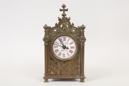 French Gothic Revival Bronze Shelf Clock