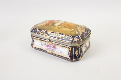 R.S. Prussia Porcelain Jewelry Box with Romantic Scene