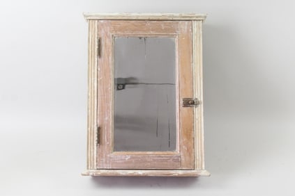 Wooden Stripped Mirrored Medicine Cabinet