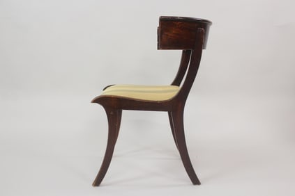 Dark Wood Klismos Chair with Striped Upholstery