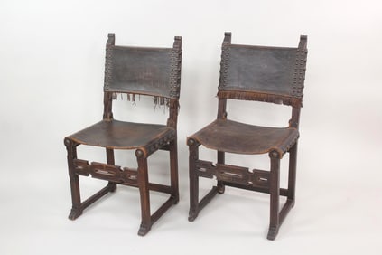 Pair of Leather & Wood Chairs by Mercier Freres