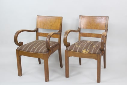 Pair of Art Deco Scroll Arm Chairs