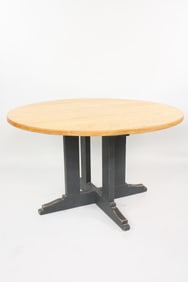 Round Wood Top Table with Painted Pedestal Base