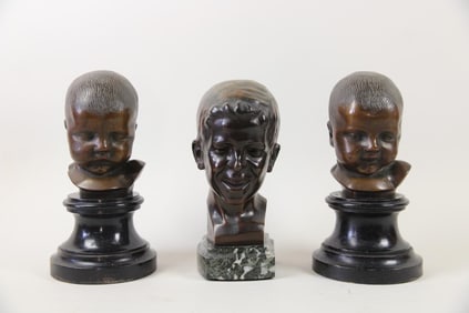 Group of 3 Italian Bronze Busts, Signed