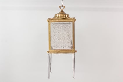 Victorian Square Brass & Glass Hanging Lantern Lamp