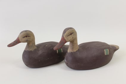 Pair of Identical Wood Folk Art Duck Decoys