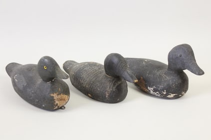 Lot of 3 Black Wood Duck Decoys, Folk Art