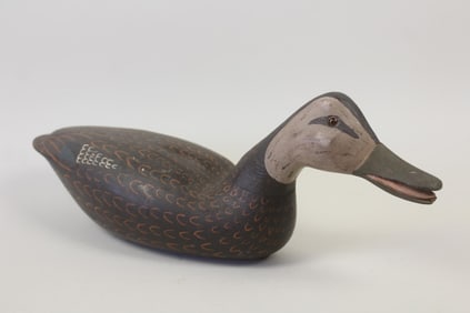 Primitive Wood Black Duck Decoy, Folk Art