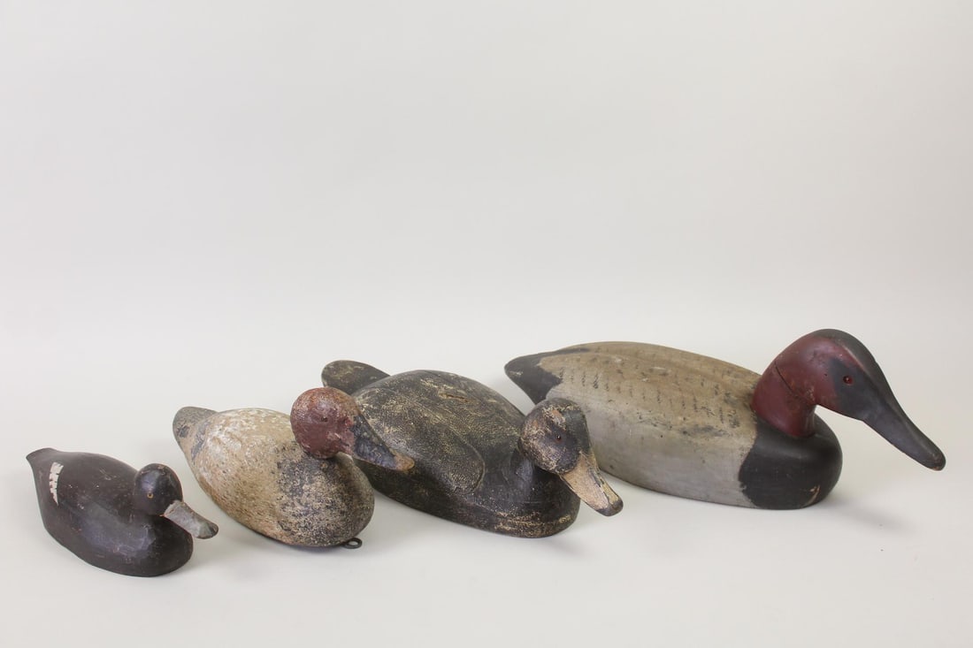 Lot of 4 Wood Duck Decoys, Folk Art (1 of 11)