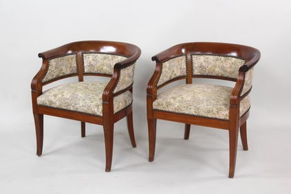Pair of Barrel Back Upholstered Lounge Chairs