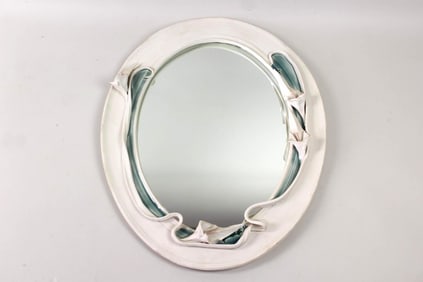 Mid Century Modern White Ceramic Mirror with Calla Lilies
