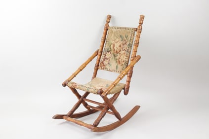 Spool Turned Carpet Child's Rocking Chair