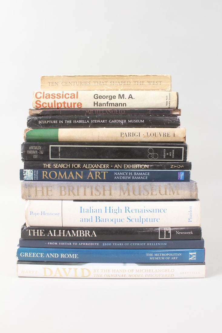 Collection of 14 Books on Neoclassical Art & Sculpture: Collection of 14 Books on Neoclassical Art & Sculpture. Includes: Arte Pre-Romanico Asturiano by Antonio Bonet Correa Parigi Louvre I by Maximilien Gauthier, en Centuries That Shaped the West: Greek a
