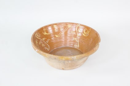 Large Slip Decorated Redware Dough Bowl