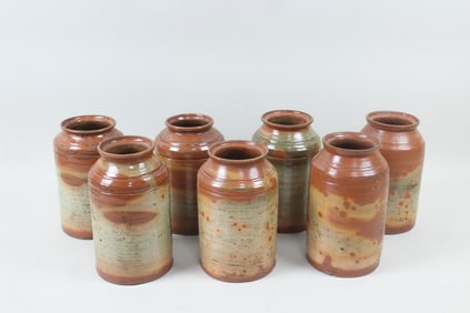 Group of 7 Redware Storage Jars, Vases