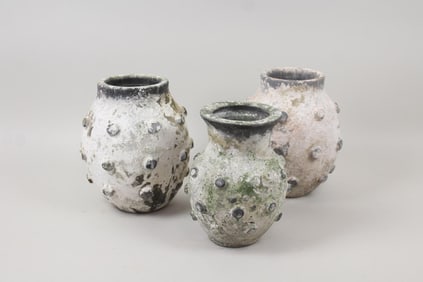 Group of 3 Sculptural Bumpy Pots Pottery Vases