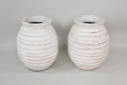Pair of White Terra Cotta Garden Planters