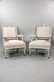 Pair of White Danish Aesthetic Movement Armchairs, New Upholstery