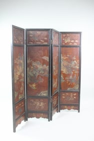 4-Panel Chinese Inlaid Wood Folding Screen