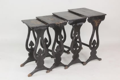 Set of 4 Black Lacquer & Gilt Chinoiserie Nesting Tables