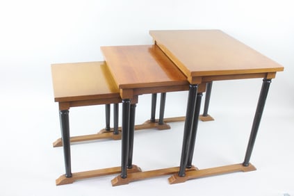 Set of 3 Biedermeier Wood Columned Leg Nesting Tables