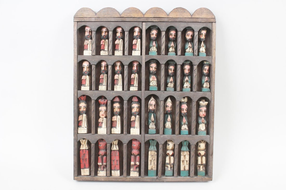 Folk Art Carved Wood Byzantine Style Figural Chess Set (1 of 9)