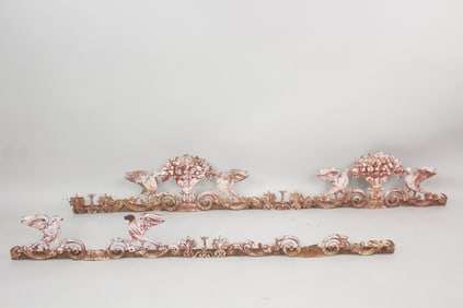 Lot of 2 Cast Iron Architectural Fragments, Birds & Fruit