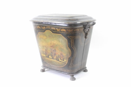 Metal Coal Shuttle with Painted Ship Scenes