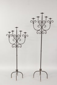 Pair of Floor Standing Wrought Iron Candelabras