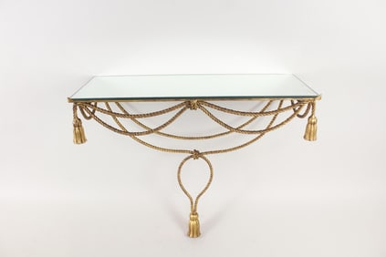 Hollywood Regency Gold Gilt Metal Faux Rope Wall Shelf