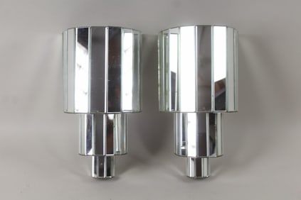 Pair of Art Deco Mirrored Glass Skyscraper Sconces