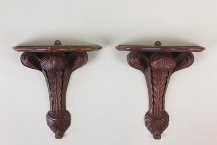 Pair of Neoclassical Carved Wood Corbels Shelves