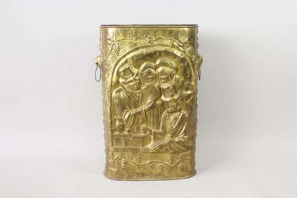Brass Umbrella or Cane Stand Embossed with Genre Scenes