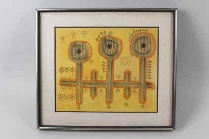 Signed Folk Art Painting on Fabric
