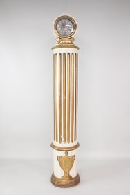 Gustavian-style Carved Wood & Gilt Columnar Tall Case Clock