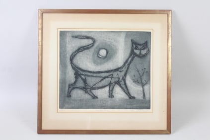 Michael Ponce de Leon Modernist Aquatint of a Cat