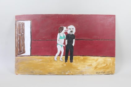 Earl Swanigan Outsider Art Painting, Dog Couple