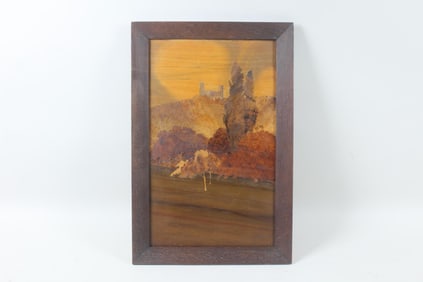 Framed Inlaid Wood Picture of Andlau Castle, 1919
