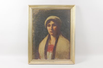 Framed Portrait Painting of a Long Haired Woman