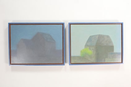 Pair of Framed Clark Murray Expressionist Paintings, Buildings in Muted Colors