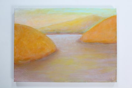 Clark Murray Expressionist Painting, Orange Hudson River Landscape