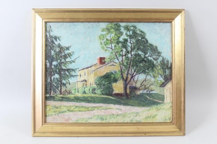 Framed Impressionist Painting of a Yellow House
