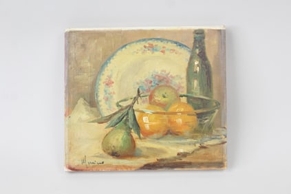 Signed Still Life Oil Painting, Fruit and Plate