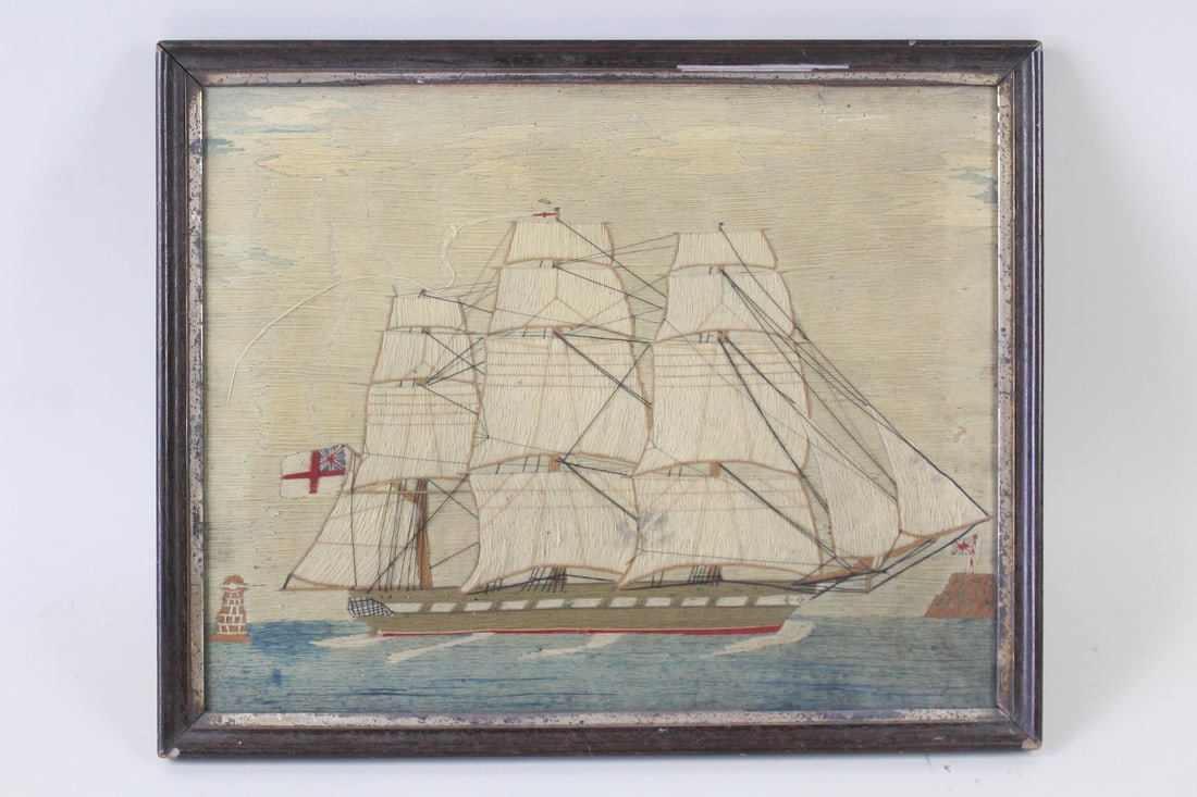 Marine Folk Art British Naval "Woolie" Needlework Picture (1 of 10)