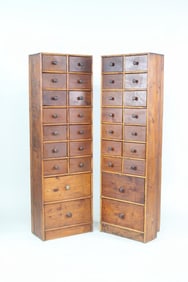 Pair of 16 Drawer Wooden Multi-drawer Apothecary Cabinets