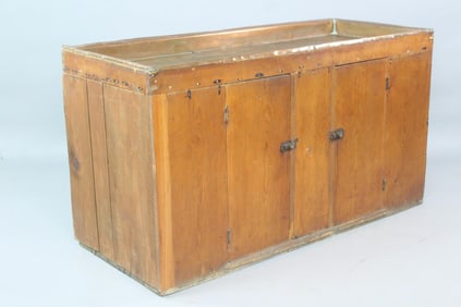 Primitive Wood Copper Lined Dry Sink Cabinet
