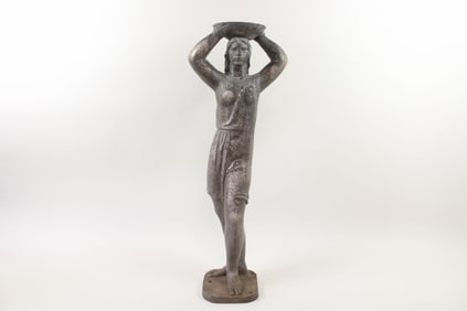 Bronze Art Deco Female Sculpture Figural Lamp Post Pedestal