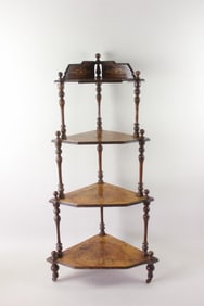 Victorian Inlaid Burled Walnut Corner Etagere Shelf