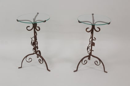 Pair of Rust Covered Wrought Iron Leaf Side Tables