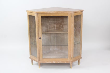Cerused Oak and Glass Corner Display Cabinet